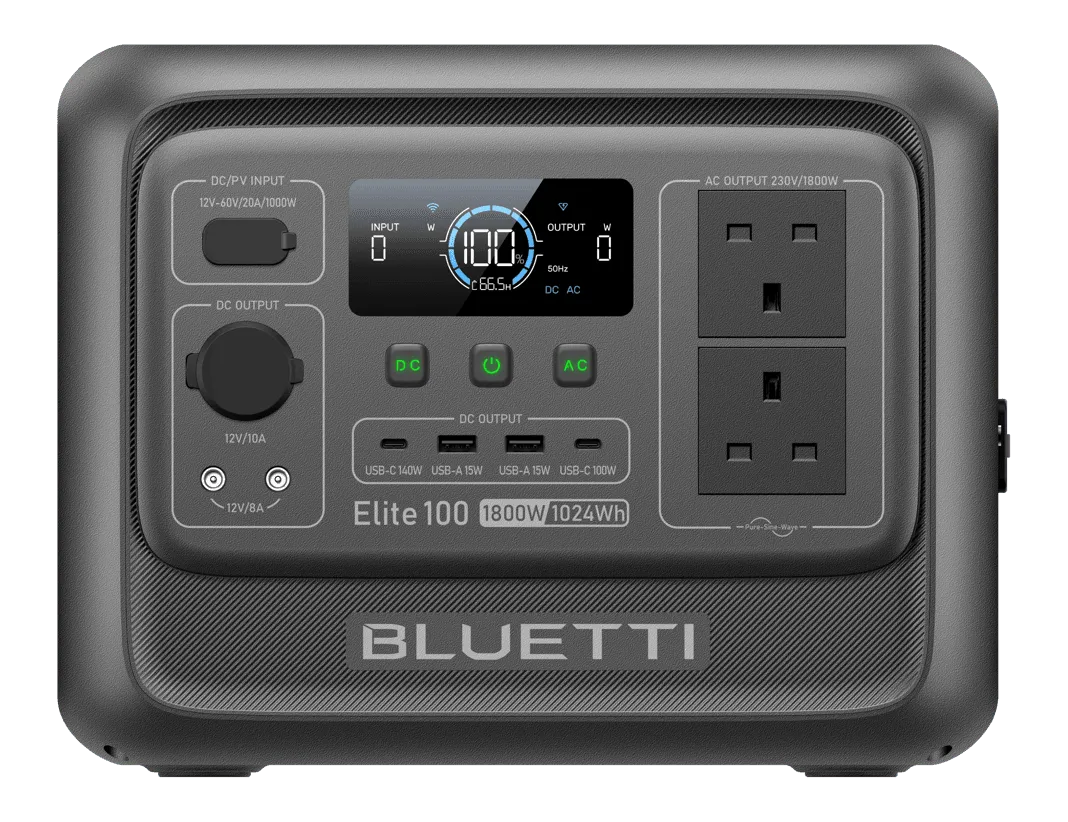 BLUETTI Elite 100 V2 portable power station showing front interface and compact housing