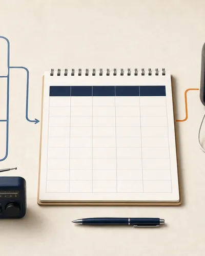 Portable battery power station beside essential loads, a planning worksheet, and a solar charging card