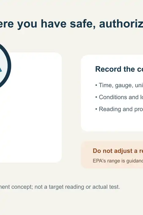 Illustration of a pressure gauge attached to an outdoor hose bibb, with a note to record the reading rather than adjust a regulator.