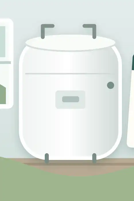 Illustration of a closed water heater beside a household outage record and manual.