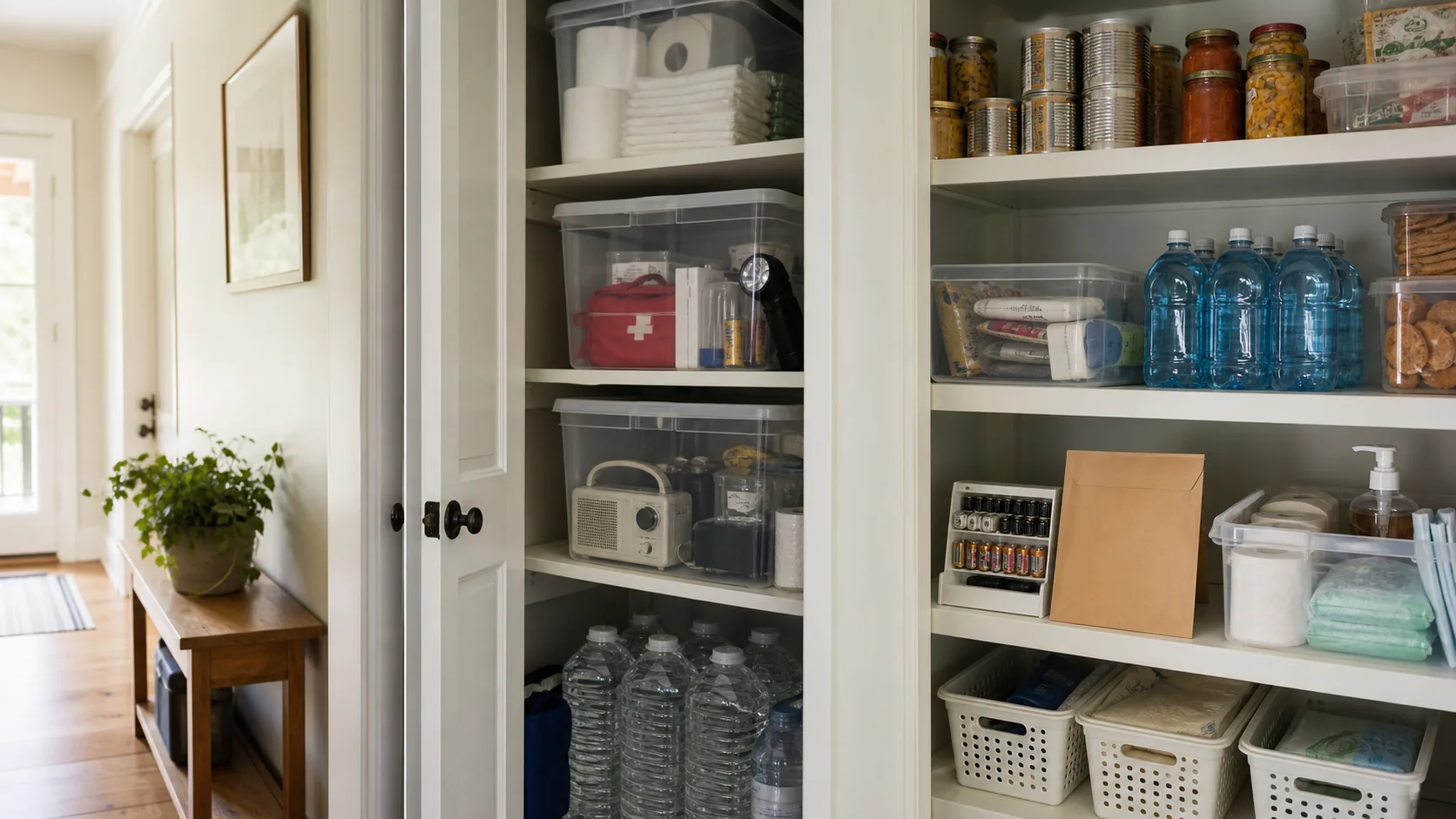 Household emergency supplies arranged for planning and inspection